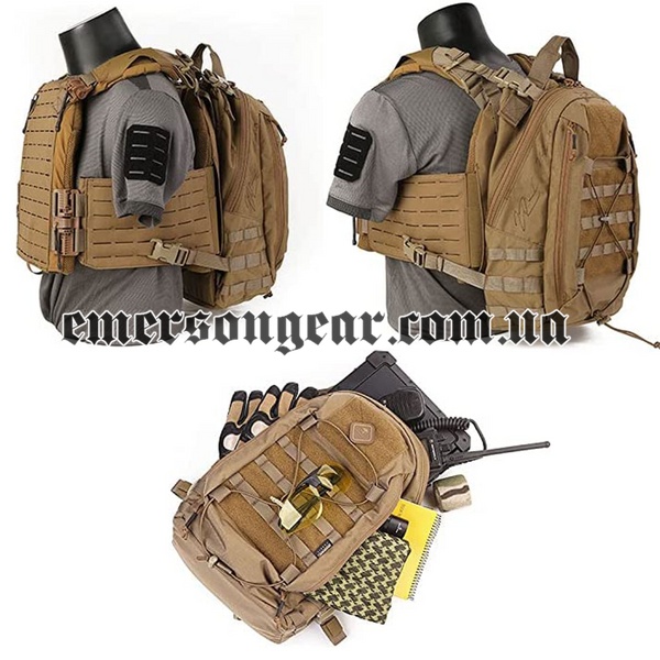 Emerson Assault Backpack/Removable Operator Pack, Coyote Brown, Backpacks, 17 l, Cordura 500D