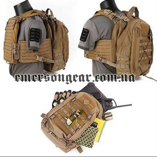 Emerson Assault Backpack/Removable Operator Pack, Coyote Brown, Backpacks, 17 l, Cordura 500D