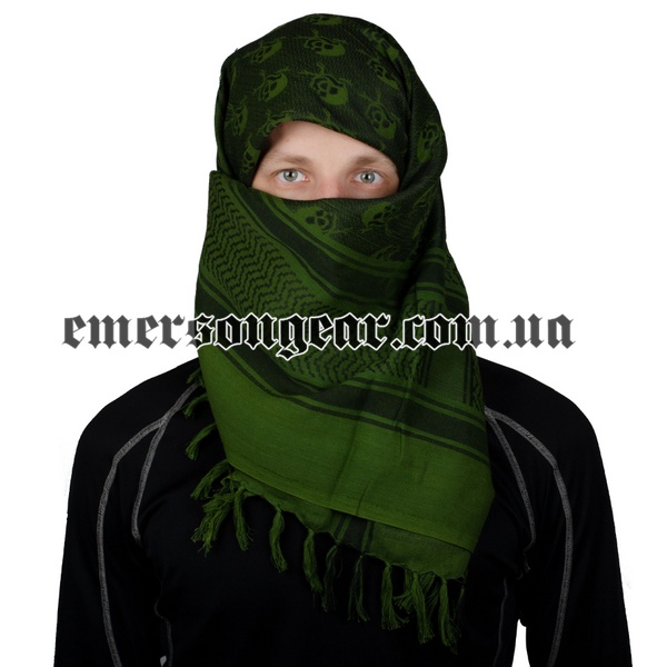 Emerson Skeleton Shemagh Scarf, Olive Drab, Scarf Shemagh