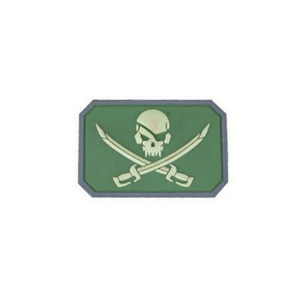 Emerson Pirate Skull PVC Patch, Green, Patches